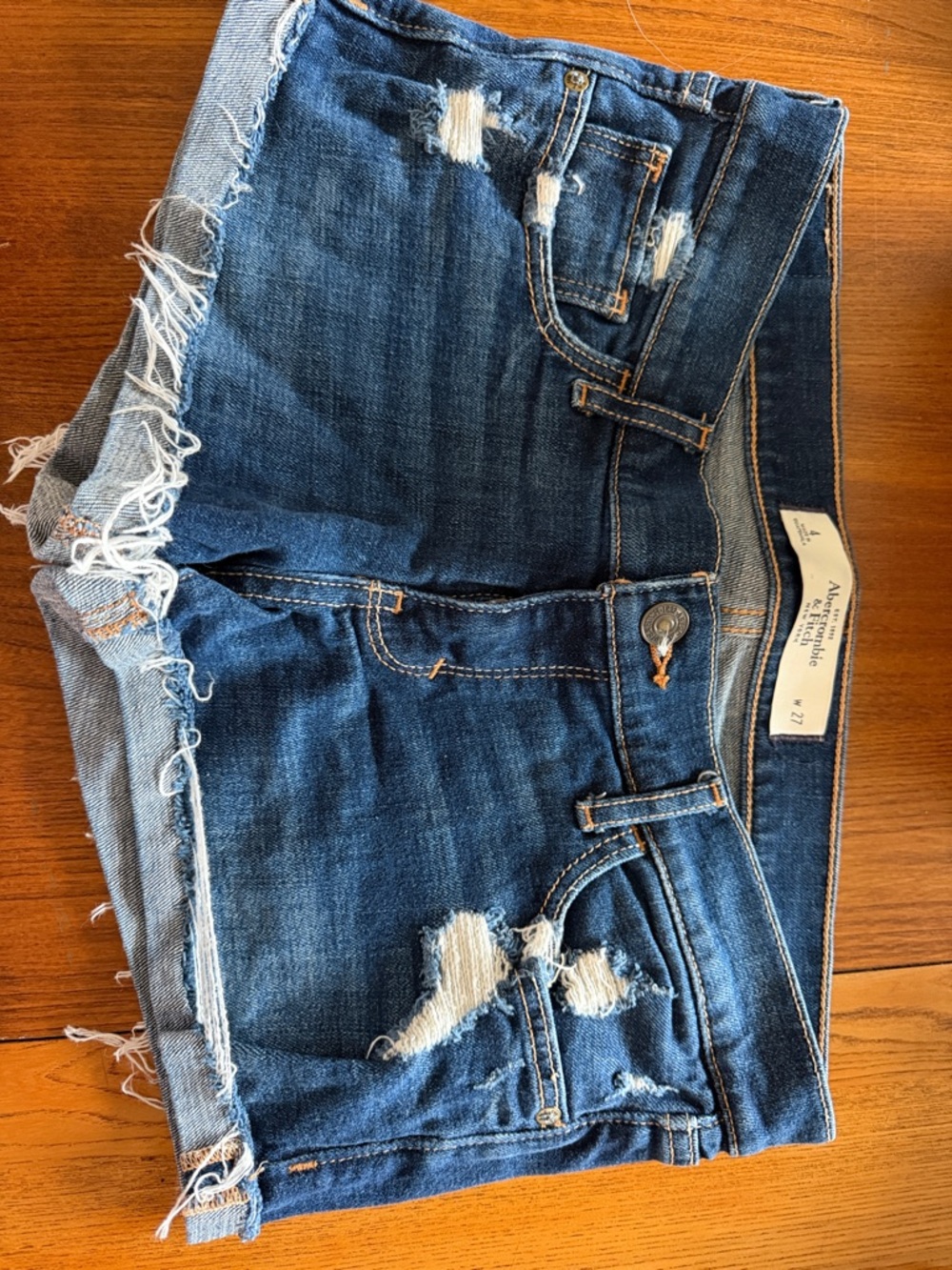 Abercrombie & Fitch Distressed Dark Blue Denim Jean Shorts